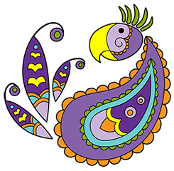 Quirky Bird's Logo of a fun, colorful, paisley-styled non-descript bird.